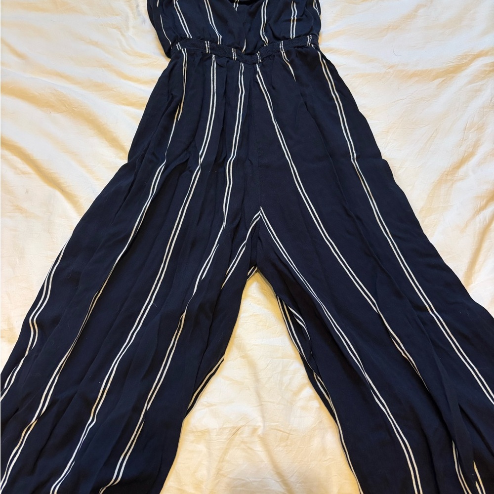 Silence + Noise Dark Blue Jumpsuit with White Stripes